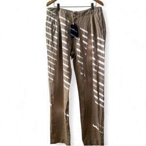 NWT Alexander Yamaguchi Khaki Pleated 100% Linen Pants Woman's 34 High-rise